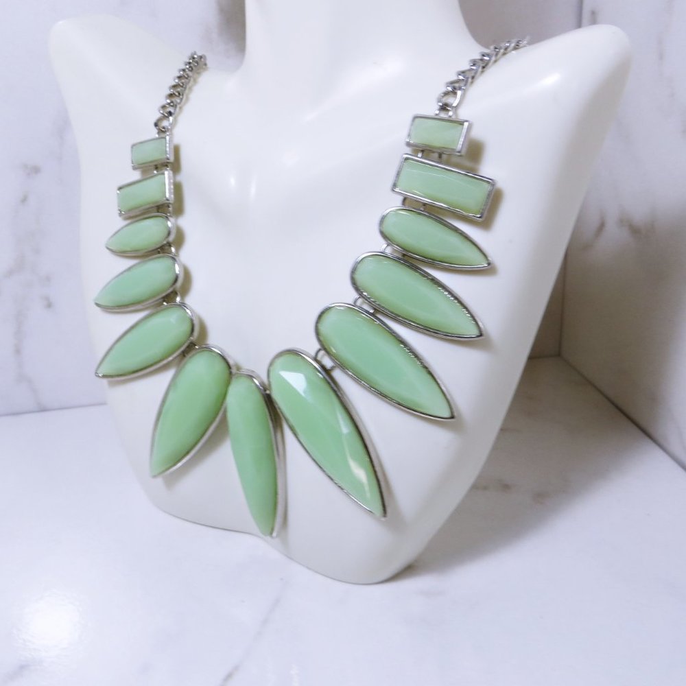 Statement Multi Jade Glass Dangle Pendant Silver … - image 3